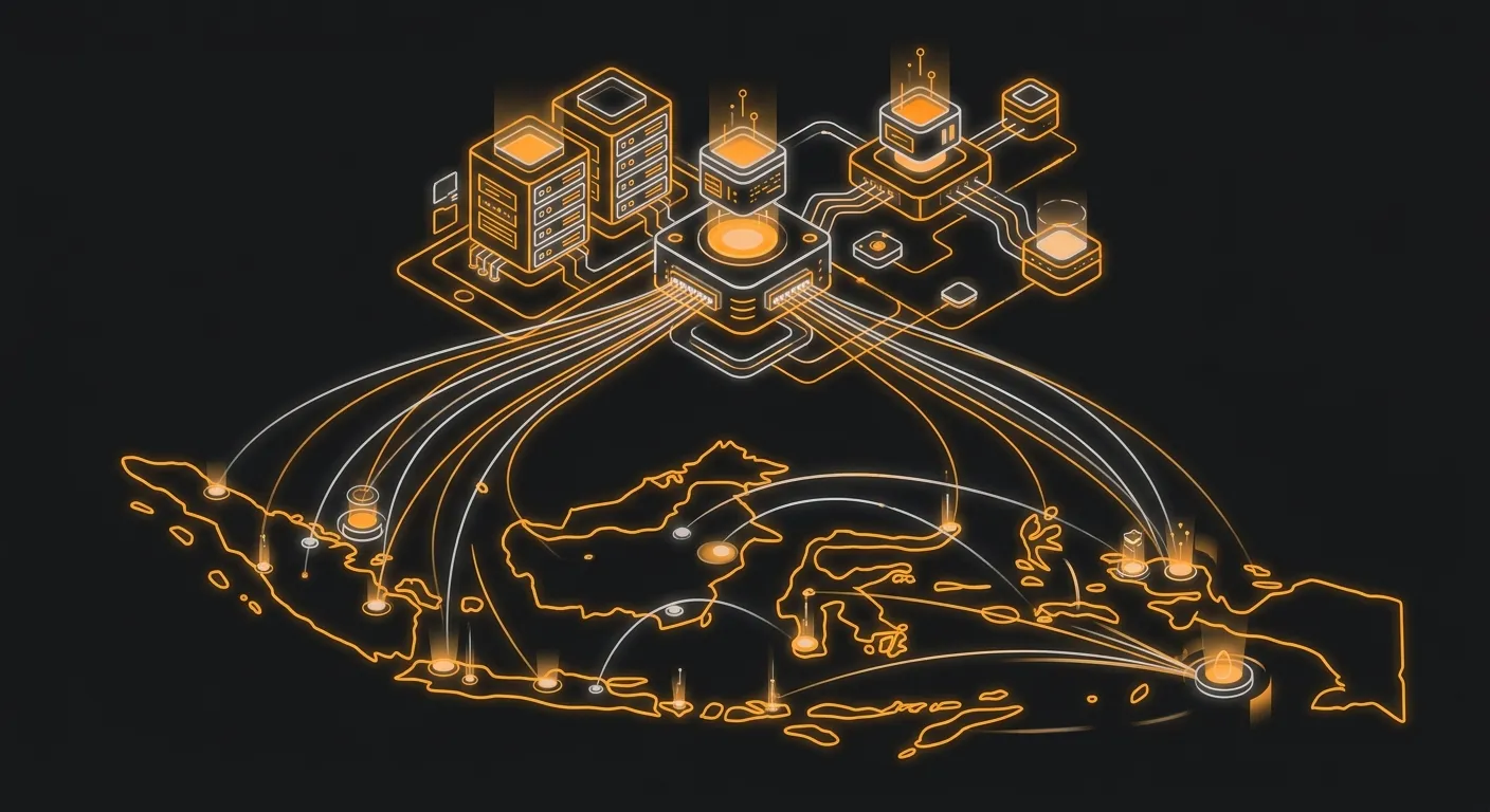 Ilustrasi node jaringan server dan peta distribusi lokasi akses pemain